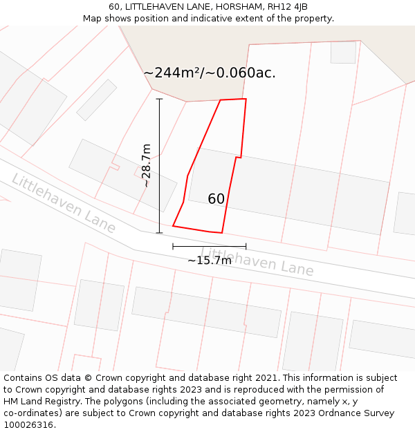 60, LITTLEHAVEN LANE, HORSHAM, RH12 4JB: Plot and title map
