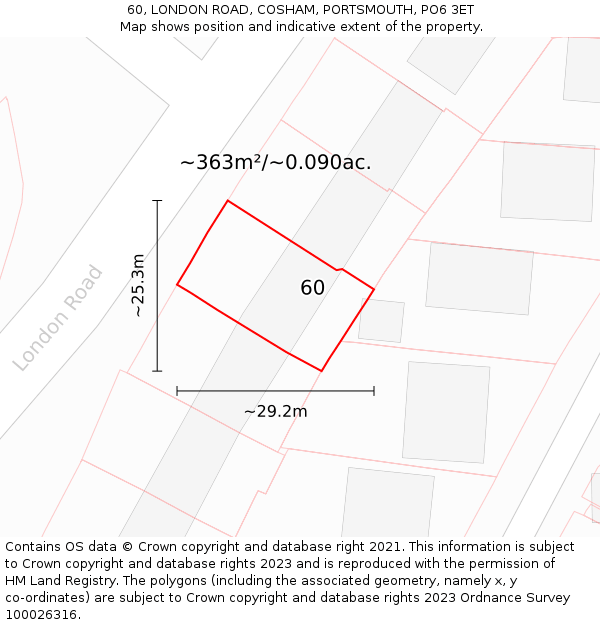 60, LONDON ROAD, COSHAM, PORTSMOUTH, PO6 3ET: Plot and title map
