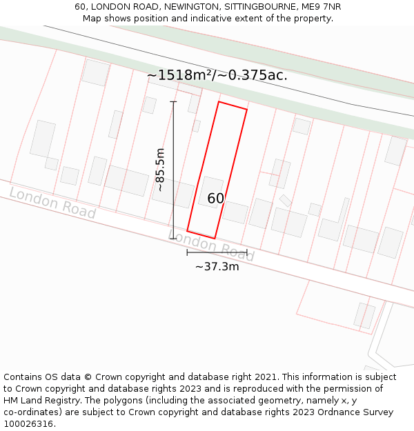 60, LONDON ROAD, NEWINGTON, SITTINGBOURNE, ME9 7NR: Plot and title map