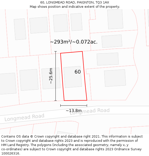 60, LONGMEAD ROAD, PAIGNTON, TQ3 1AX: Plot and title map