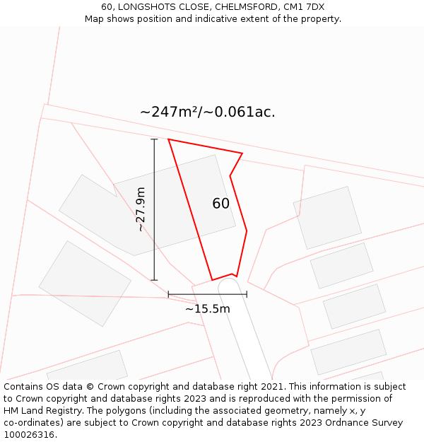 60, LONGSHOTS CLOSE, CHELMSFORD, CM1 7DX: Plot and title map