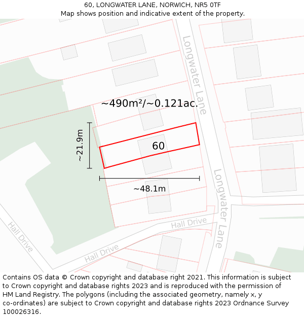 60, LONGWATER LANE, NORWICH, NR5 0TF: Plot and title map