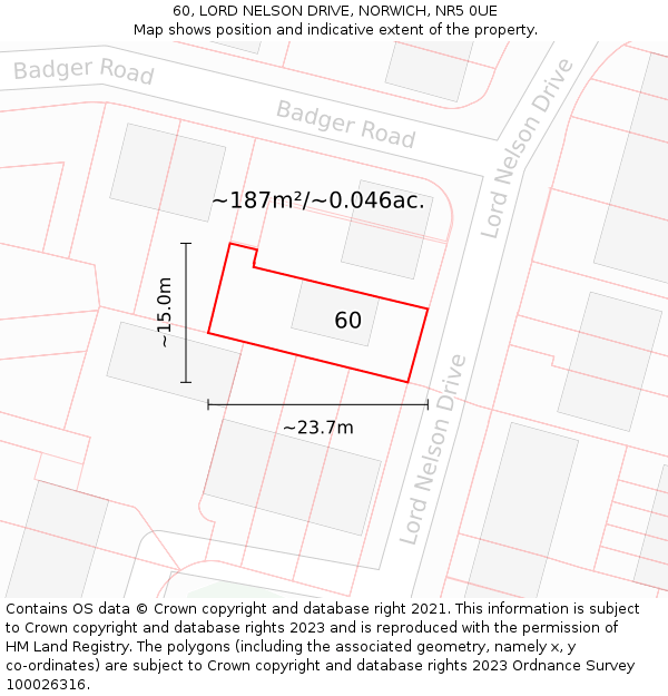 60, LORD NELSON DRIVE, NORWICH, NR5 0UE: Plot and title map