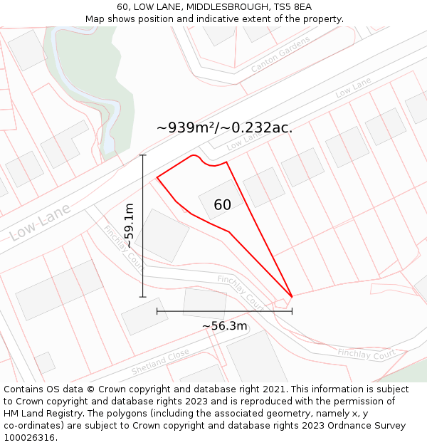 60, LOW LANE, MIDDLESBROUGH, TS5 8EA: Plot and title map