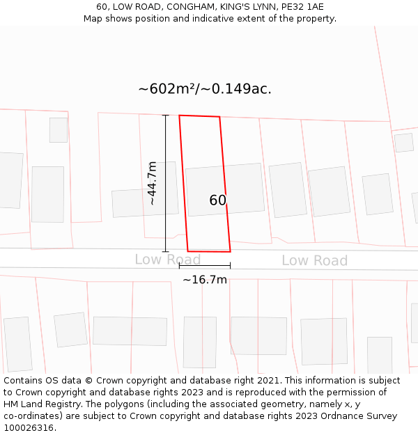 60, LOW ROAD, CONGHAM, KING'S LYNN, PE32 1AE: Plot and title map