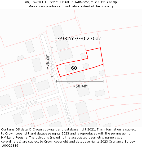 60, LOWER HILL DRIVE, HEATH CHARNOCK, CHORLEY, PR6 9JP: Plot and title map
