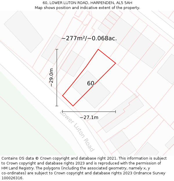 60, LOWER LUTON ROAD, HARPENDEN, AL5 5AH: Plot and title map