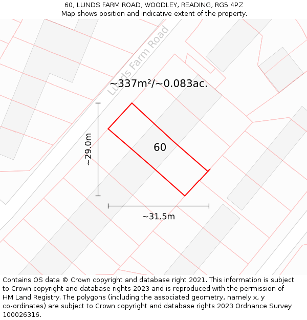 60, LUNDS FARM ROAD, WOODLEY, READING, RG5 4PZ: Plot and title map