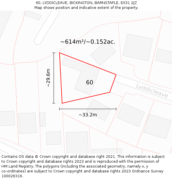 60, LYDDICLEAVE, BICKINGTON, BARNSTAPLE, EX31 2JZ: Plot and title map