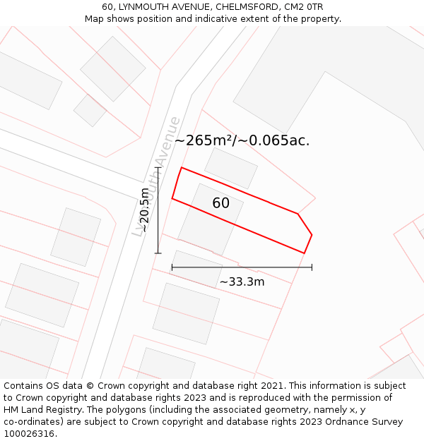 60, LYNMOUTH AVENUE, CHELMSFORD, CM2 0TR: Plot and title map