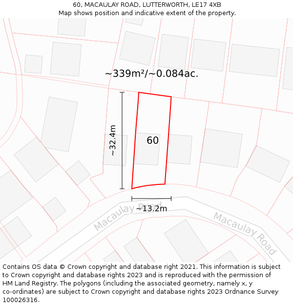 60, MACAULAY ROAD, LUTTERWORTH, LE17 4XB: Plot and title map