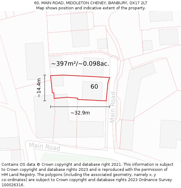 60, MAIN ROAD, MIDDLETON CHENEY, BANBURY, OX17 2LT: Plot and title map