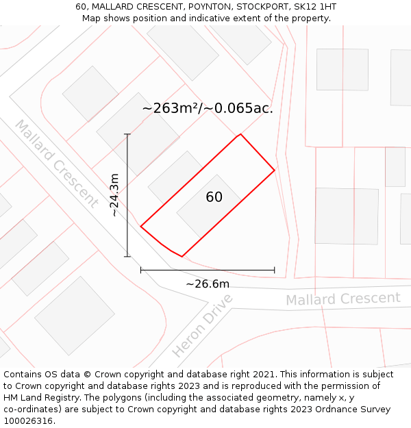 60, MALLARD CRESCENT, POYNTON, STOCKPORT, SK12 1HT: Plot and title map