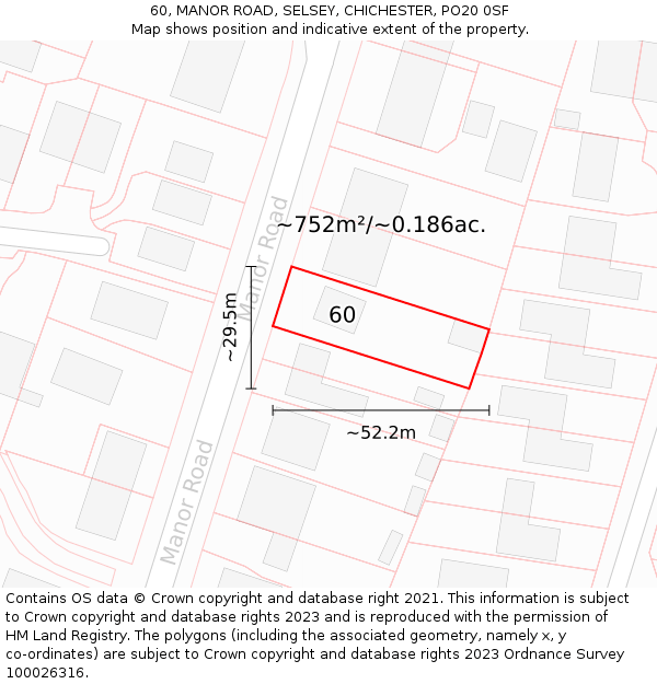60, MANOR ROAD, SELSEY, CHICHESTER, PO20 0SF: Plot and title map