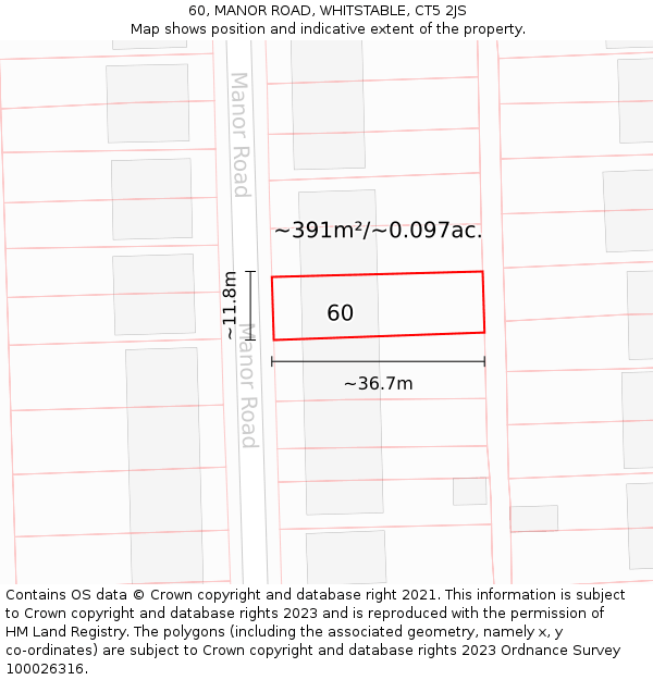 60, MANOR ROAD, WHITSTABLE, CT5 2JS: Plot and title map
