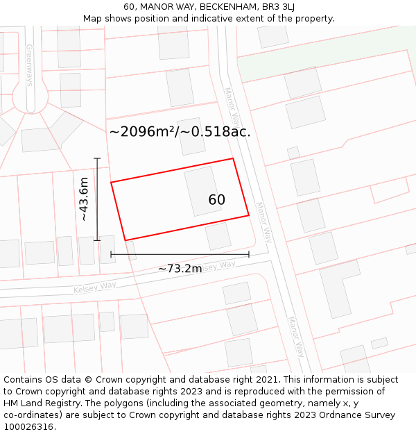 60, MANOR WAY, BECKENHAM, BR3 3LJ: Plot and title map