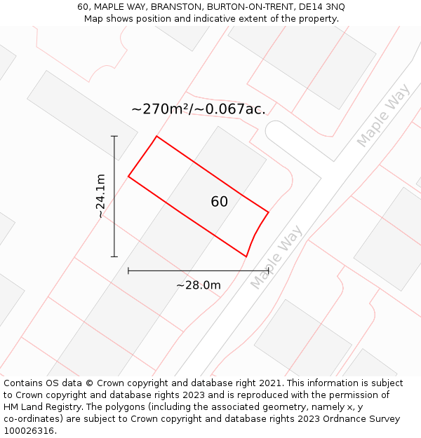 60, MAPLE WAY, BRANSTON, BURTON-ON-TRENT, DE14 3NQ: Plot and title map