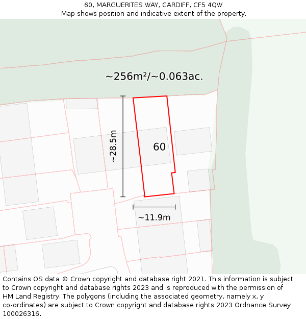 60, MARGUERITES WAY, CARDIFF, CF5 4QW: Plot and title map