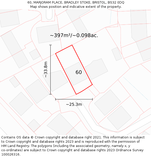 60, MARJORAM PLACE, BRADLEY STOKE, BRISTOL, BS32 0DQ: Plot and title map