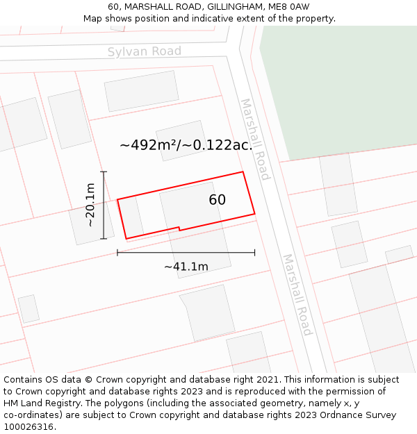 60, MARSHALL ROAD, GILLINGHAM, ME8 0AW: Plot and title map