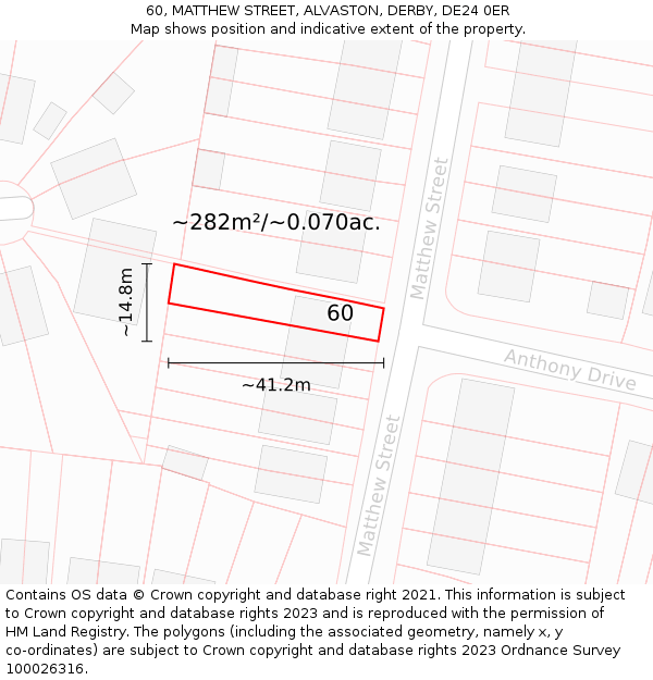 60, MATTHEW STREET, ALVASTON, DERBY, DE24 0ER: Plot and title map