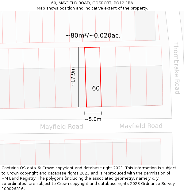 60, MAYFIELD ROAD, GOSPORT, PO12 1RA: Plot and title map
