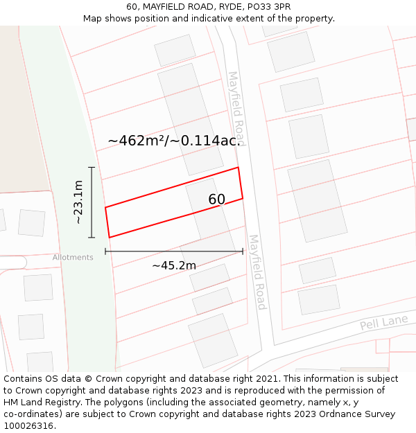 60, MAYFIELD ROAD, RYDE, PO33 3PR: Plot and title map
