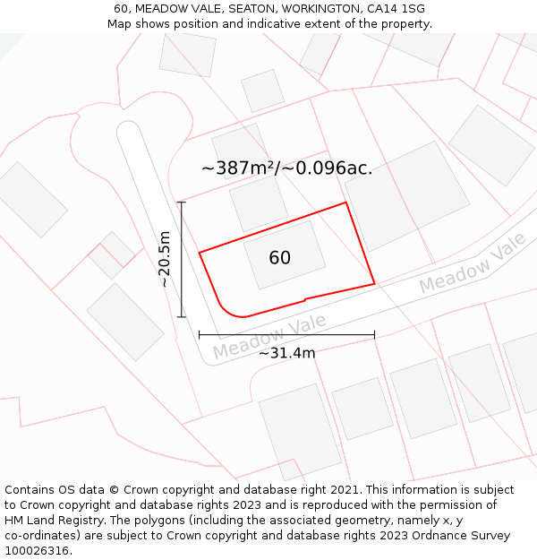 60, MEADOW VALE, SEATON, WORKINGTON, CA14 1SG: Plot and title map