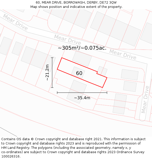 60, MEAR DRIVE, BORROWASH, DERBY, DE72 3QW: Plot and title map