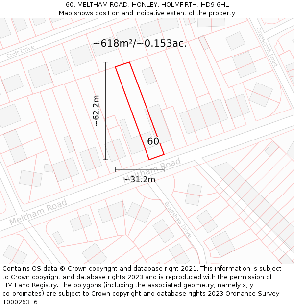 60, MELTHAM ROAD, HONLEY, HOLMFIRTH, HD9 6HL: Plot and title map