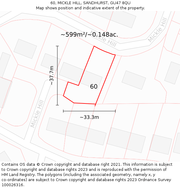 60, MICKLE HILL, SANDHURST, GU47 8QU: Plot and title map