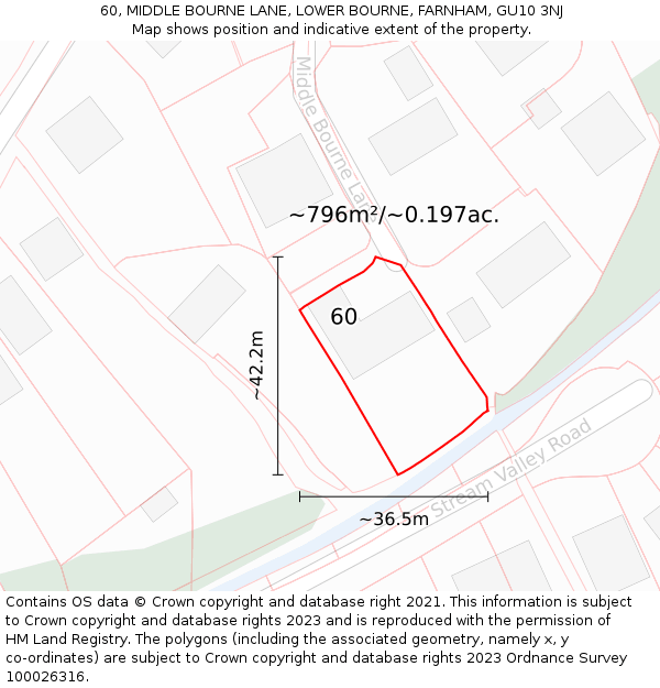 60, MIDDLE BOURNE LANE, LOWER BOURNE, FARNHAM, GU10 3NJ: Plot and title map