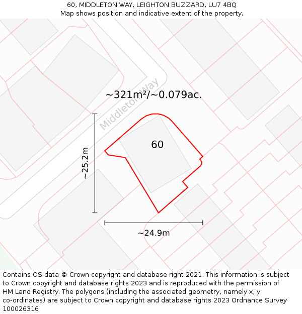 60, MIDDLETON WAY, LEIGHTON BUZZARD, LU7 4BQ: Plot and title map