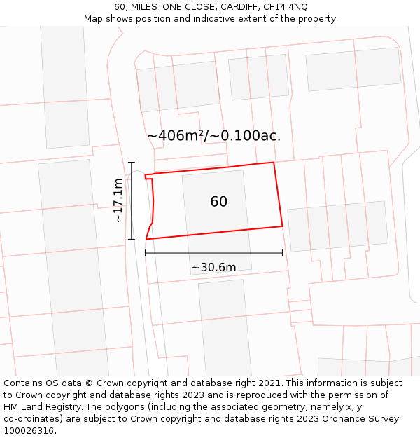 60, MILESTONE CLOSE, CARDIFF, CF14 4NQ: Plot and title map