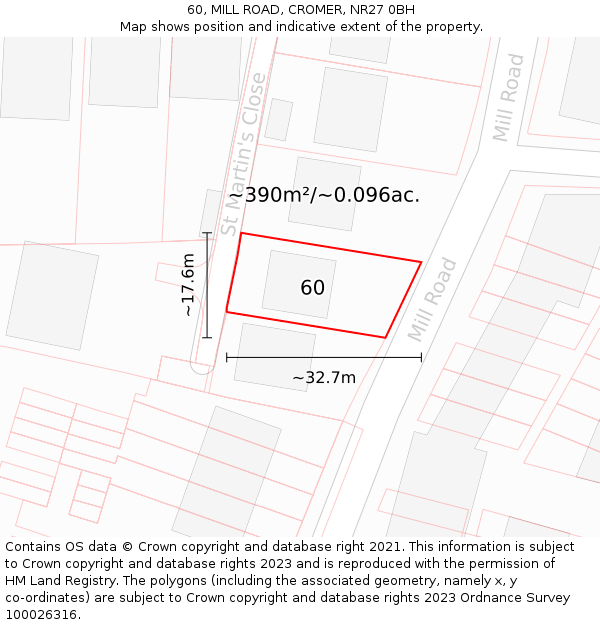 60, MILL ROAD, CROMER, NR27 0BH: Plot and title map