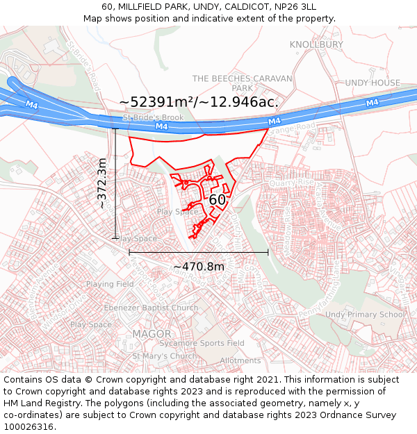 60, MILLFIELD PARK, UNDY, CALDICOT, NP26 3LL: Plot and title map