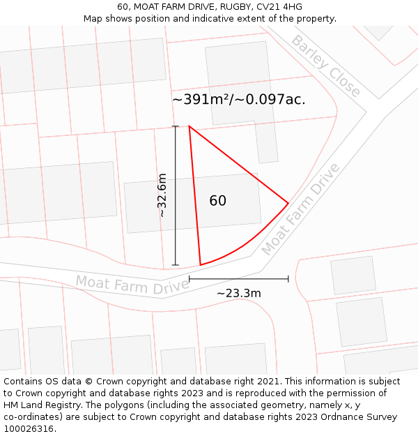 60, MOAT FARM DRIVE, RUGBY, CV21 4HG: Plot and title map