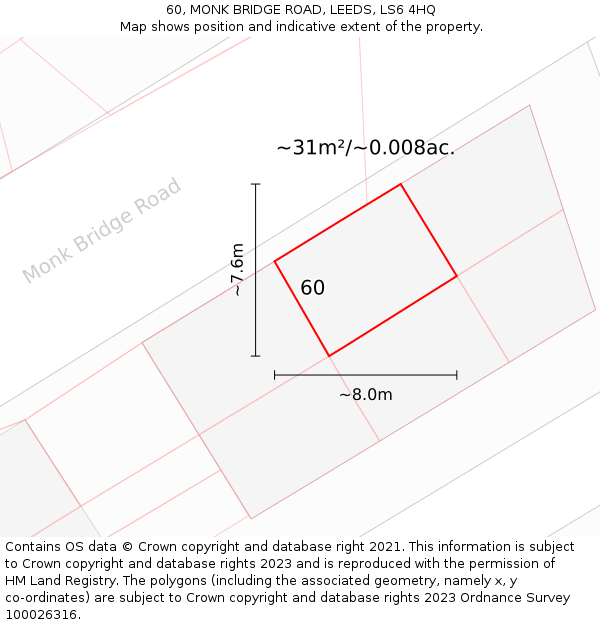 60, MONK BRIDGE ROAD, LEEDS, LS6 4HQ: Plot and title map