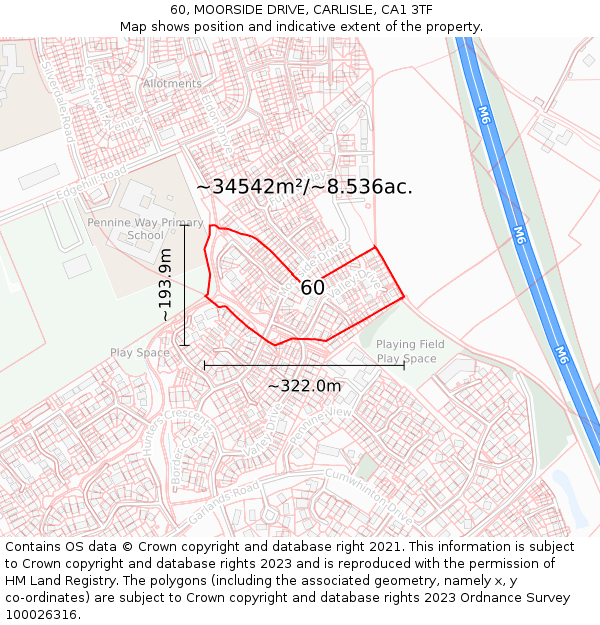 60, MOORSIDE DRIVE, CARLISLE, CA1 3TF: Plot and title map