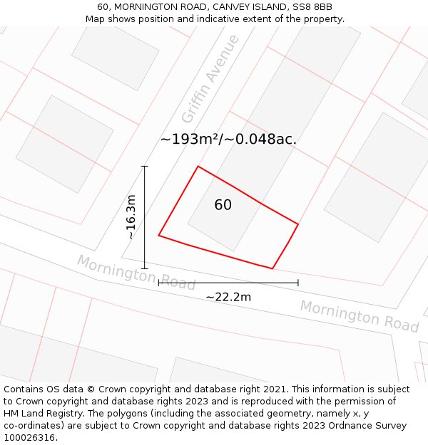 60, MORNINGTON ROAD, CANVEY ISLAND, SS8 8BB: Plot and title map