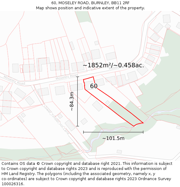 60, MOSELEY ROAD, BURNLEY, BB11 2RF: Plot and title map