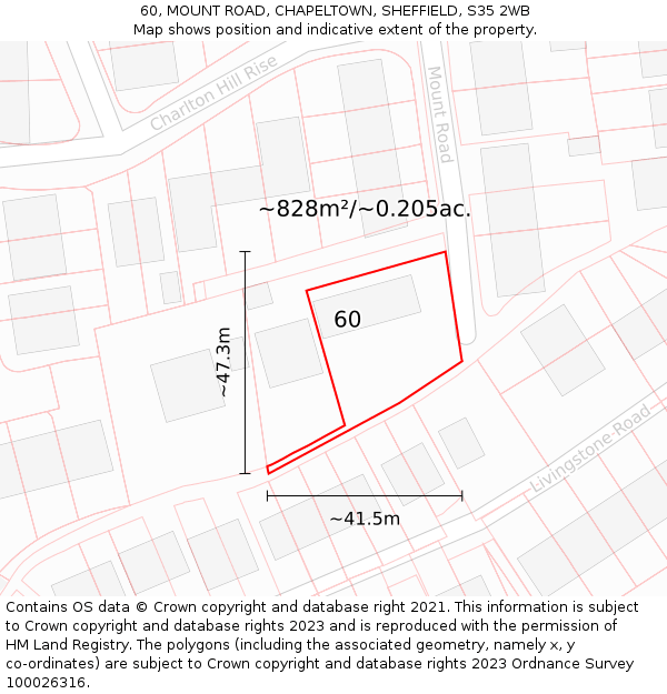60, MOUNT ROAD, CHAPELTOWN, SHEFFIELD, S35 2WB: Plot and title map