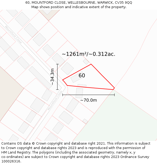 60, MOUNTFORD CLOSE, WELLESBOURNE, WARWICK, CV35 9QQ: Plot and title map
