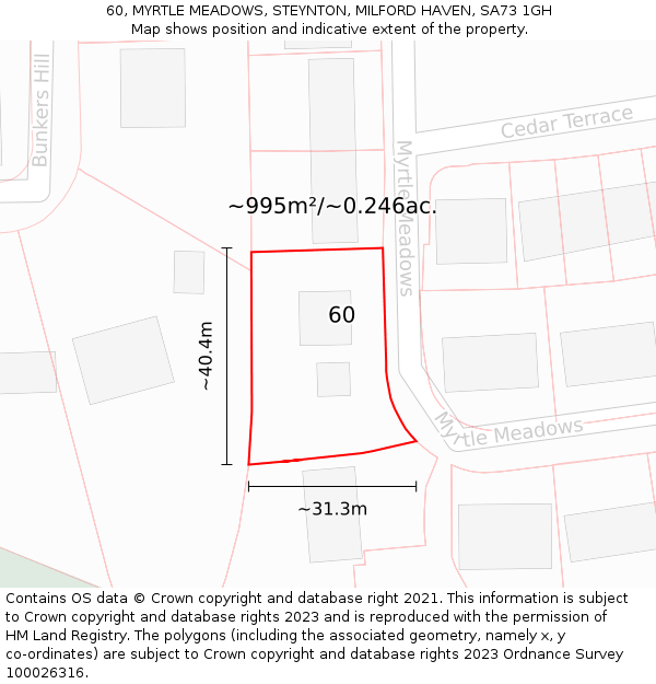 60, MYRTLE MEADOWS, STEYNTON, MILFORD HAVEN, SA73 1GH: Plot and title map