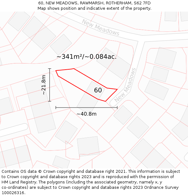 60, NEW MEADOWS, RAWMARSH, ROTHERHAM, S62 7FD: Plot and title map