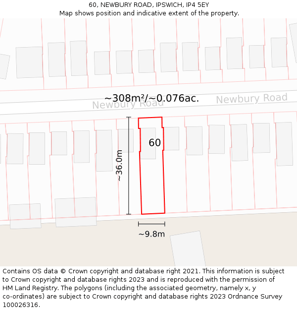 60, NEWBURY ROAD, IPSWICH, IP4 5EY: Plot and title map