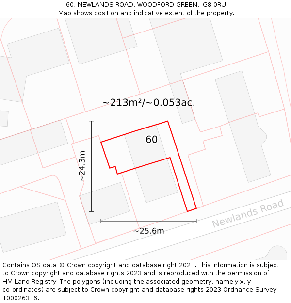 60, NEWLANDS ROAD, WOODFORD GREEN, IG8 0RU: Plot and title map
