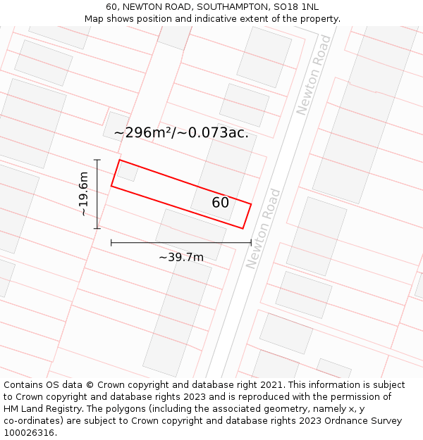 60, NEWTON ROAD, SOUTHAMPTON, SO18 1NL: Plot and title map