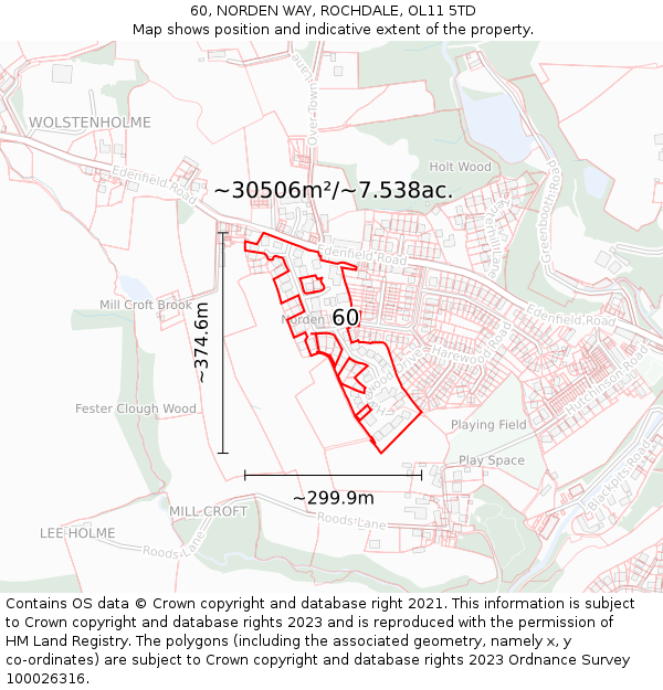 60, NORDEN WAY, ROCHDALE, OL11 5TD: Plot and title map