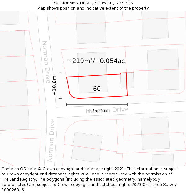 60, NORMAN DRIVE, NORWICH, NR6 7HN: Plot and title map